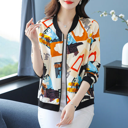 Women's Short Zipper Casual Loose Baseball Uniform Jacket