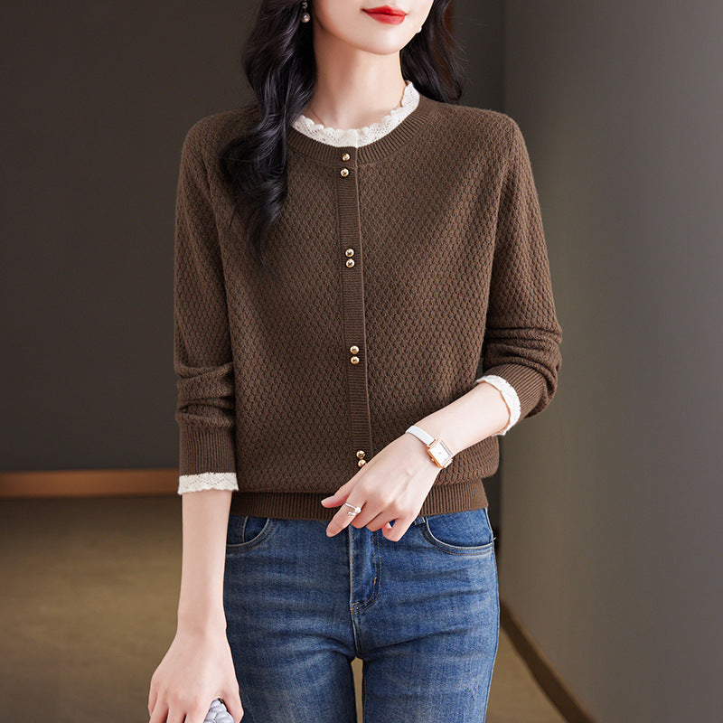 Fashionable Sweater Bottoming Shirt Lace Splicing Knitwear