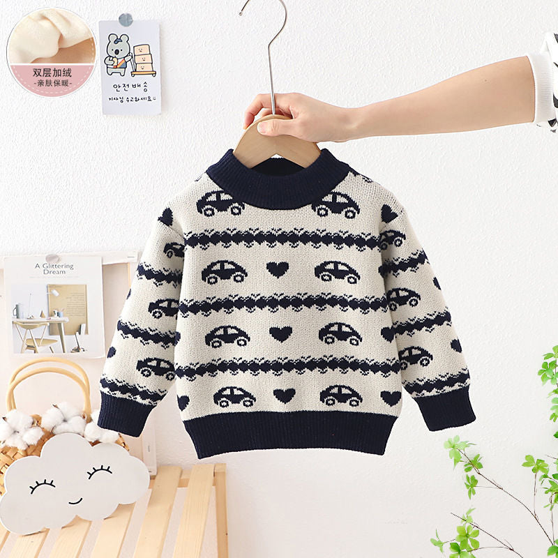 Children's Extra Thick Round-neck With Fleece Lining Sweater