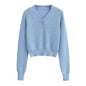 V-neck Thick Needle Pullover Cropped Sweater Autumn And Winter Women