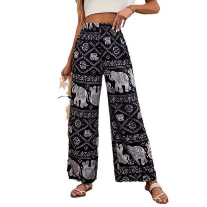 Women's Printed High Elastic Waist Loose Wide-leg Pants