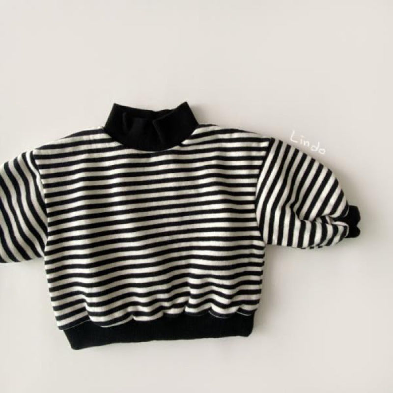 Children Striped High Neck Fleece Top