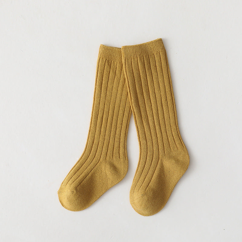 Sunken Stripe Socks Baby Plain Middle-long Stockings