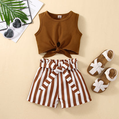 Girls' Summer New Striped Sleeveless Suit