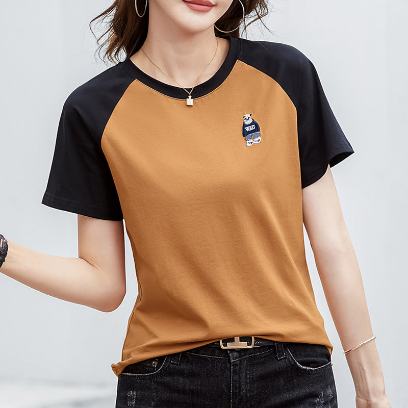 Japanese-style Retro Embroidered Bear Loose T-shirt