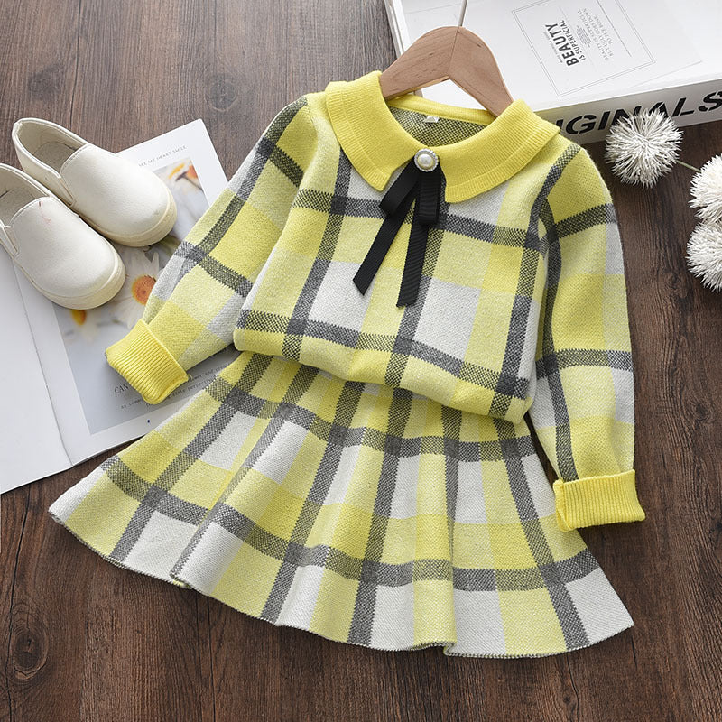 Girl Plaid Striped Knitted Skirt