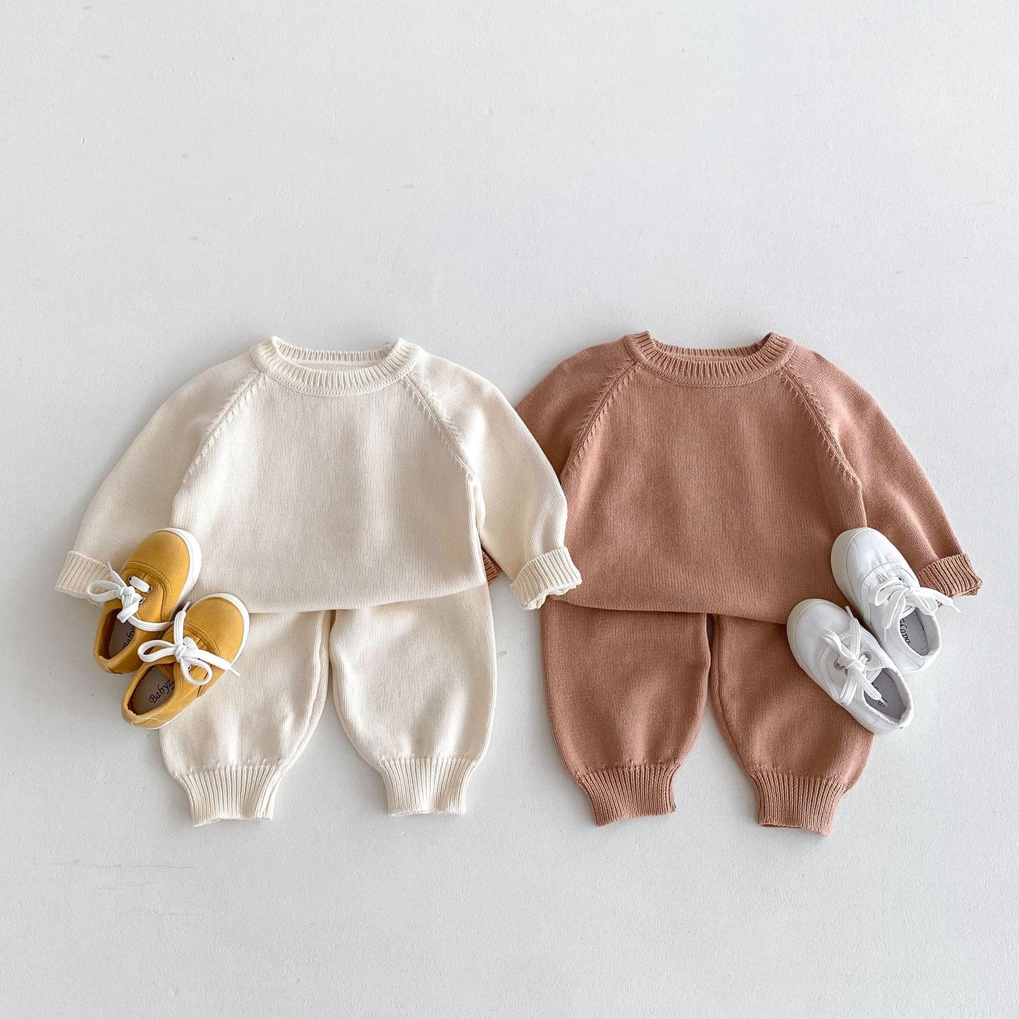 Pullover Raglan Long Sleeve Top And Trousers Autumn And Winter Knitting Suit