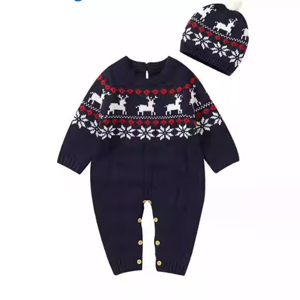 Baby Knitted Jumpsuit Spring And Autumn Elk Cute New Year Romper