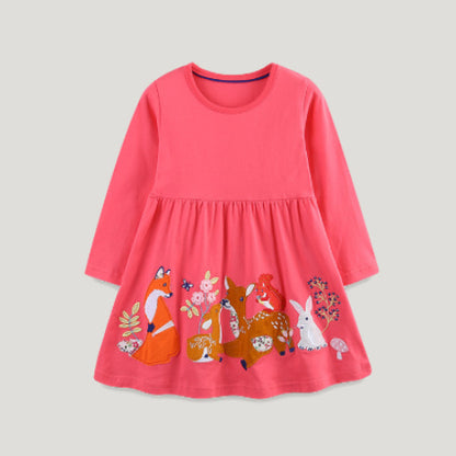 Girls' Cartoon Animal Embroidered Patch Woven Cotton Skirt