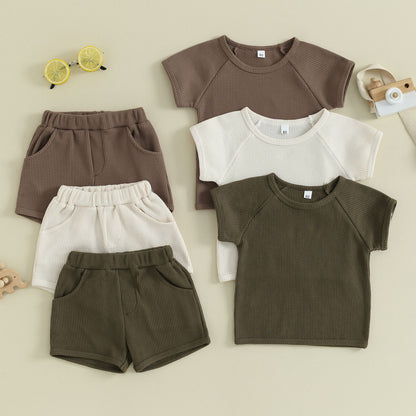 Waffle Short-sleeved Shorts Two-piece Baby Clothes Comfort And Casual