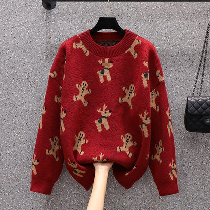 Red Sweater Women's Lazy Oversize Loose Bottoming