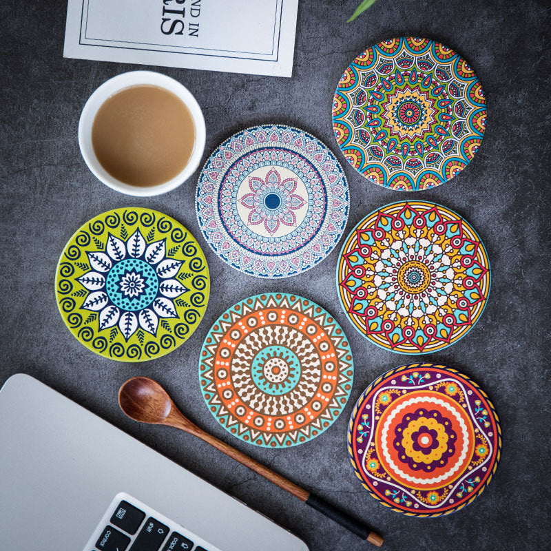 Mandala flower ceramic absorbent coaster