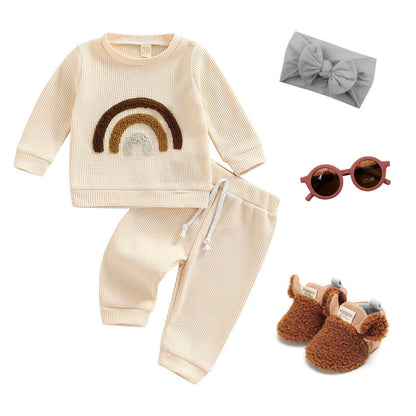 Kids' Rainbow Round Neck Long Sleeve Sweater Pants Suit