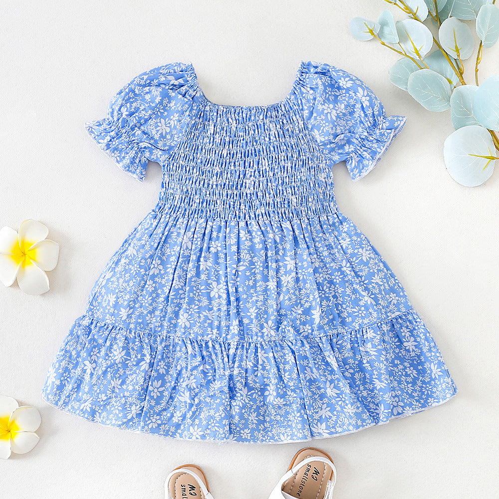 Girls' Floral Stitching Dress