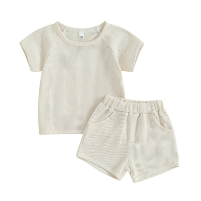 Waffle Short-sleeved Shorts Two-piece Baby Clothes Comfort And Casual