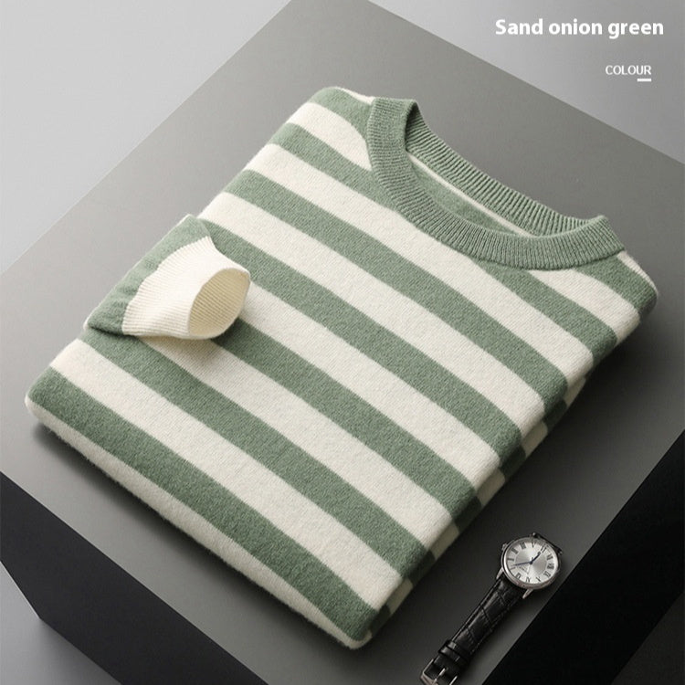 Men's Round Neck Striped Color Sweater