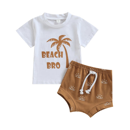 Newborn Baby Boys Coconut Tree Print T-Shirt And Elastic Sun Print Shorts Set