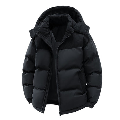 Detachable Hat Cotton-padded Coat For Couple Color Contrast Patchwork Thickened