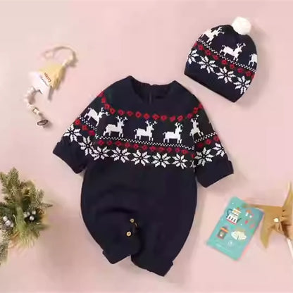 Baby Knitted Jumpsuit Spring And Autumn Elk Cute New Year Romper