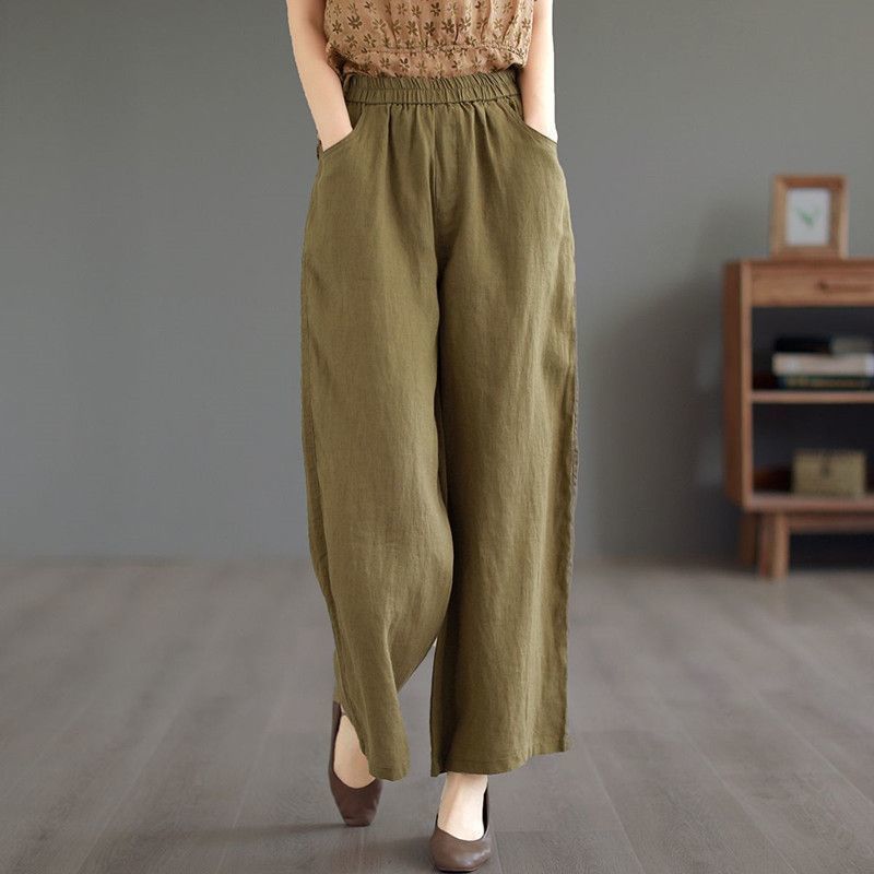 Thin High Waist Loose Artistic Retro Cotton And Linen Straight-leg Pants