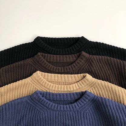 Solid Color Round Neck Children Sweater Men