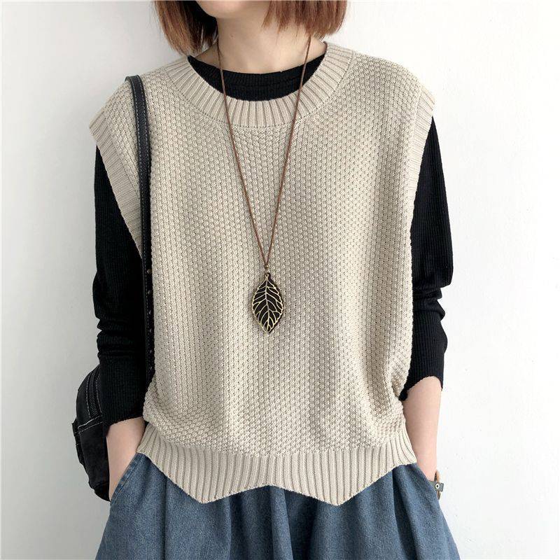 Knitted Vest Women's Vest Solid Color Loose Round Neck Irregular Pullover Short Crop-top Outerwear