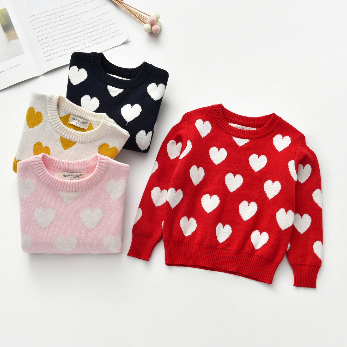 Heart Round Neck Long Sleeve Children's Sweater