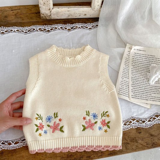 Children's Embroidered Round Neck Pullover Vest