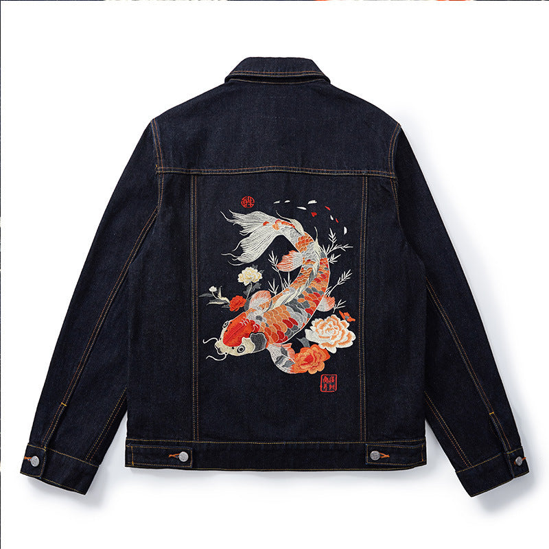 Mens Embroidered Koi Vintage Coat