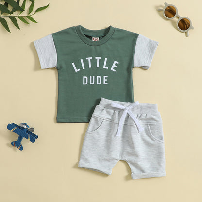 Children's Round Neck Letter Print Two-piece Set