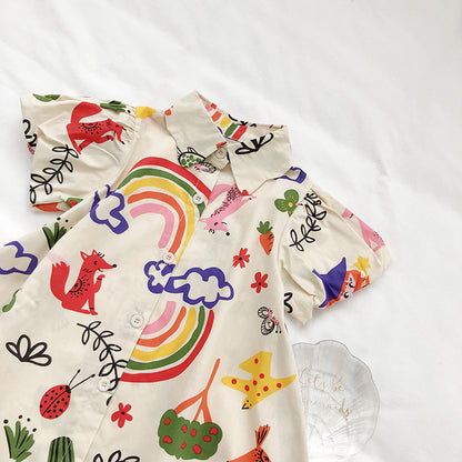 Graffiti Baby Cotton Lapel Shirt Dress