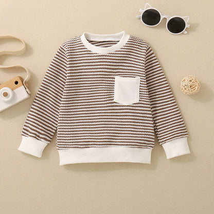 Girls' Striped Pocket Long Sleeve Sweater