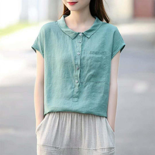 Summer New Short Sleeve Doll Collar Fashion Tops