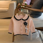 Children's Small Flower Round Neck Cardigan