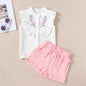 Childrens Sleeveless Embroidered Shirt Top Shorts Two-piece Set