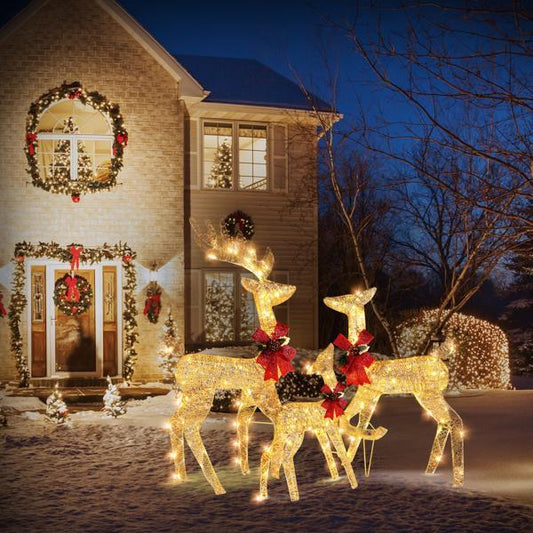 Golden Elk Family Courtyard Elk Decoration 3pcs122x54x38cm