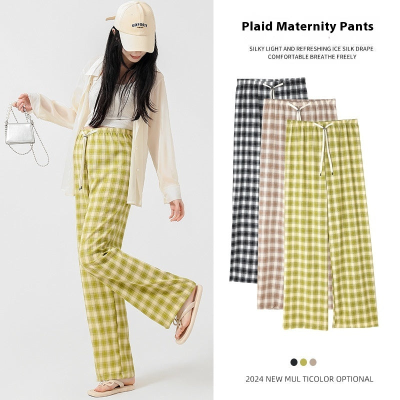 Retro Plaid Narrow Wide-leg Pants Slim Loose Casual