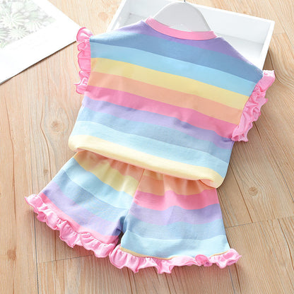 Girls Short Sleeve Top Two-piece Set