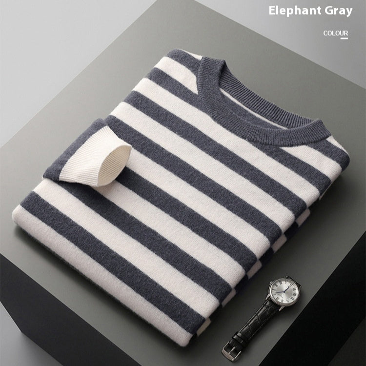 Men's Round Neck Striped Color Sweater