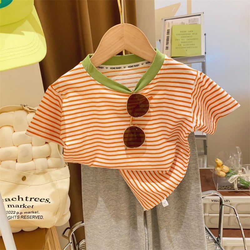 Contrast Color Striped Little Women's Baby Top