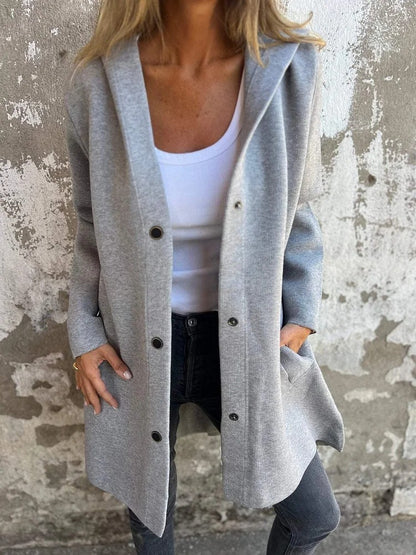 Casual Hooded Single-Breasted Cardigan Fashion Loose Solid