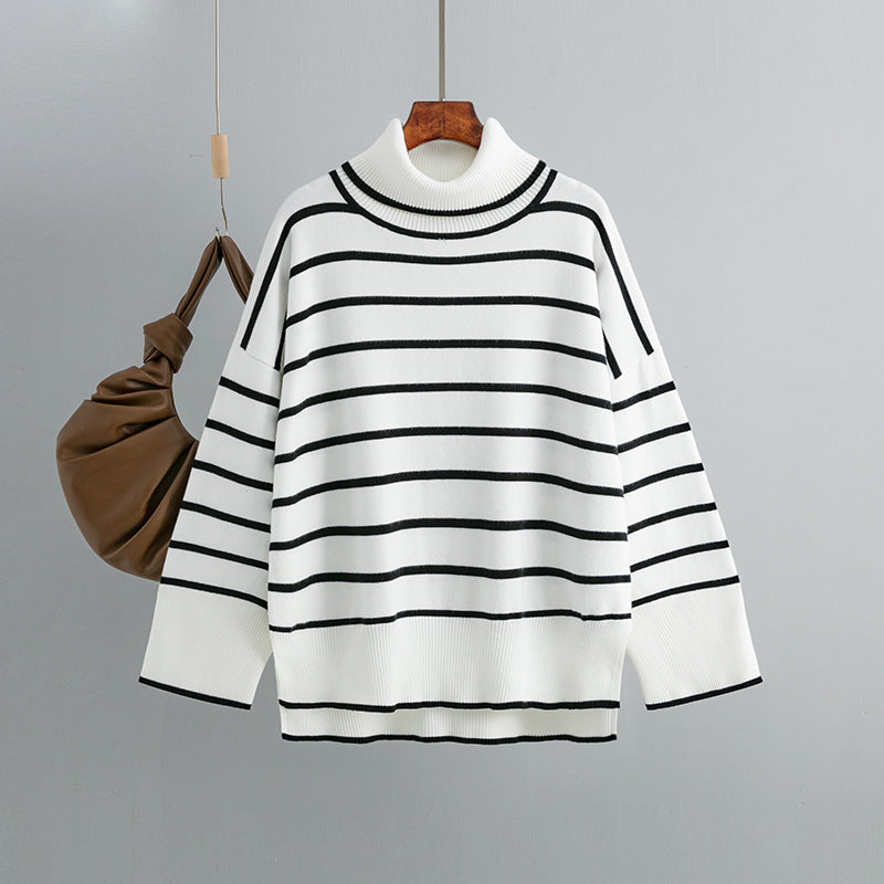 Womens Loose Casual Striped Turtleneck Sweater