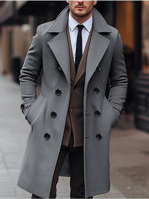 Men Woolen Coat Double Breasted Long