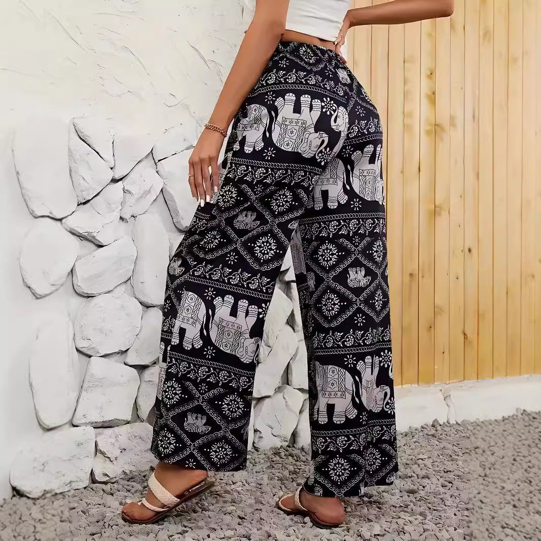 Women's Printed High Elastic Waist Loose Wide-leg Pants