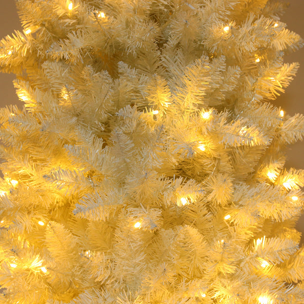 White 6.5ft, 250 Lights, Warm Color 8 Mode, 719 Branches, Pointed Pencil Shape, PVC Material Christmas Tree