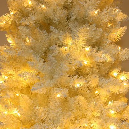 White 6.5ft, 250 Lights, Warm Color 8 Mode, 719 Branches, Pointed Pencil Shape, PVC Material Christmas Tree