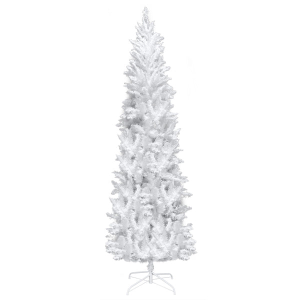 White 6.5ft, 250 Lights, Warm Color 8 Mode, 719 Branches, Pointed Pencil Shape, PVC Material Christmas Tree