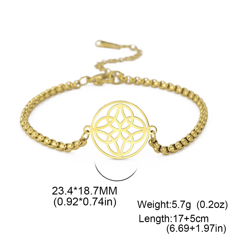 Womens 18K Gold Plating Celtic Knot Pendant Stainless Steel Bracelet