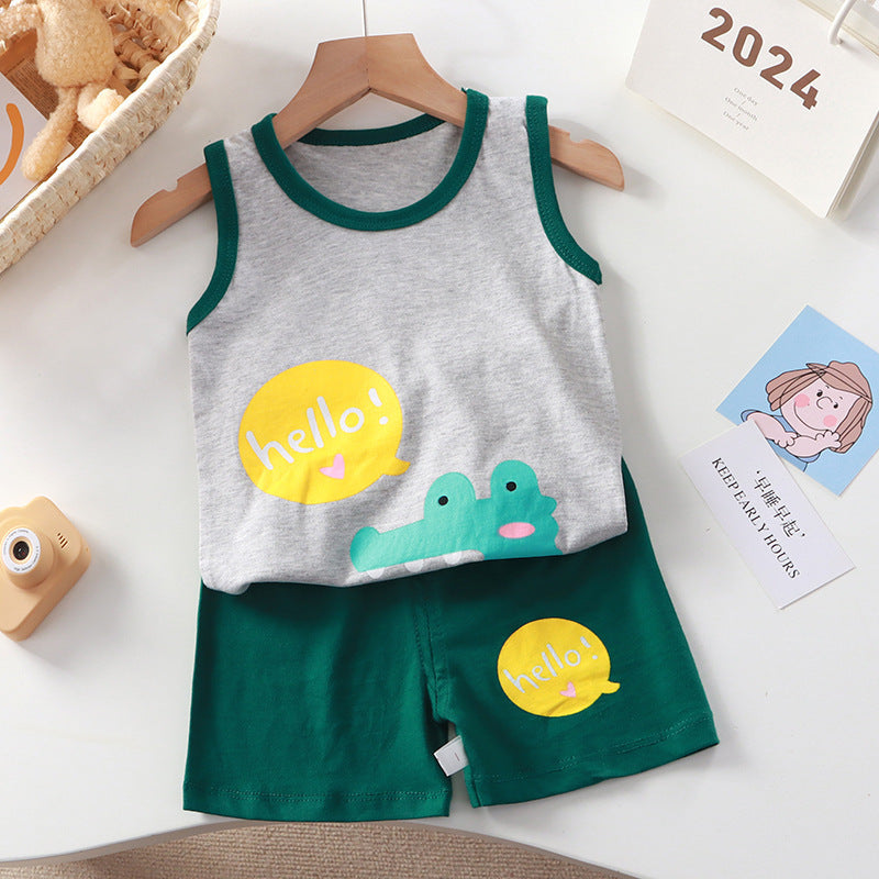 New Vest Suit Cotton Sleeveless Boy Summer Clothing Vest Two-piece Set Wholesale