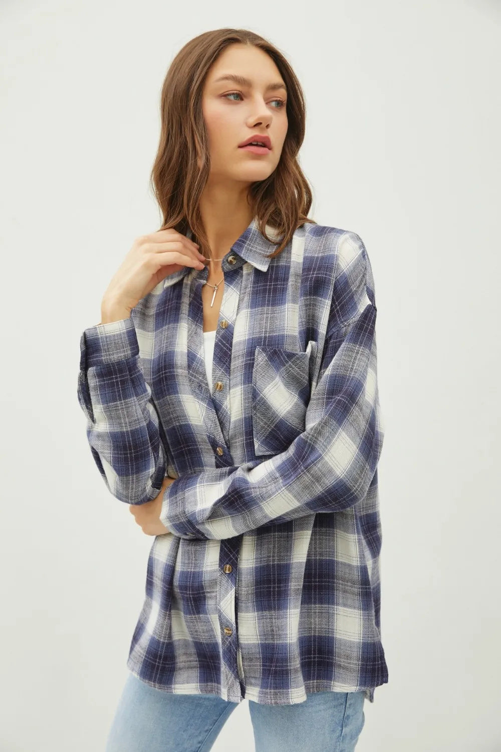 Womens Plaid Flannel Button Down Shirt